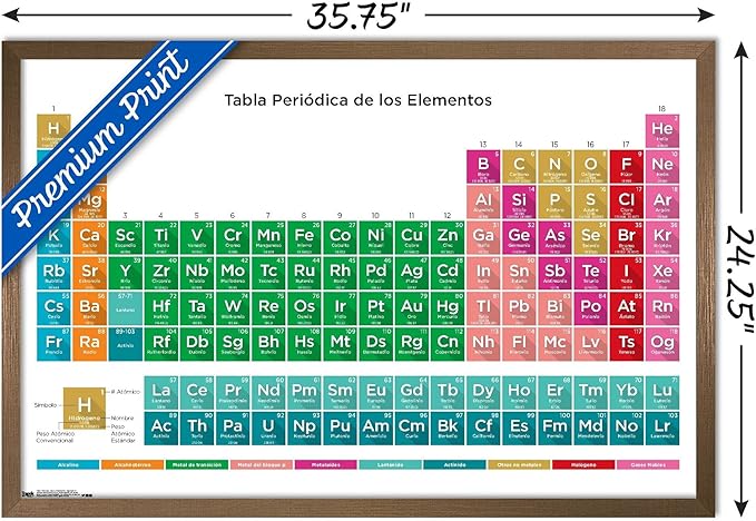 Trends International Periodic Table Of Elements - Spanish Wall Poster, 22.375" x 34", Bronze Framed Version