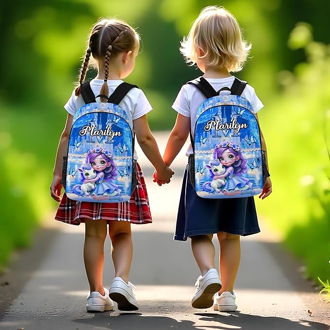 Custom Kids Backpack with Lunch Box Personalized Name School Bookbag for Girls Back to School Backpacks for Elementary Middle School Boys Blue