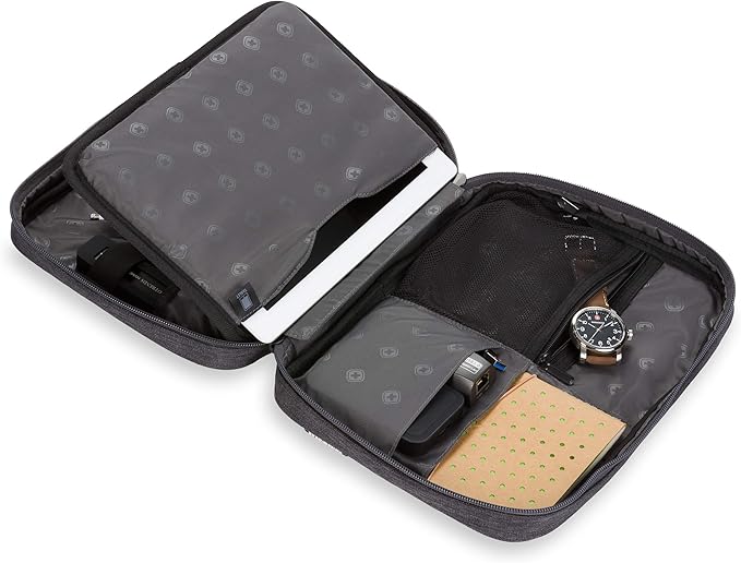 SWISSGEAR Portfolio Cord Organizer Case with Bonus Tablet Sleeve (10” x 7”) | Travel Tech Wire Case | Water Resistant | Zipper Closure – Grey Heather