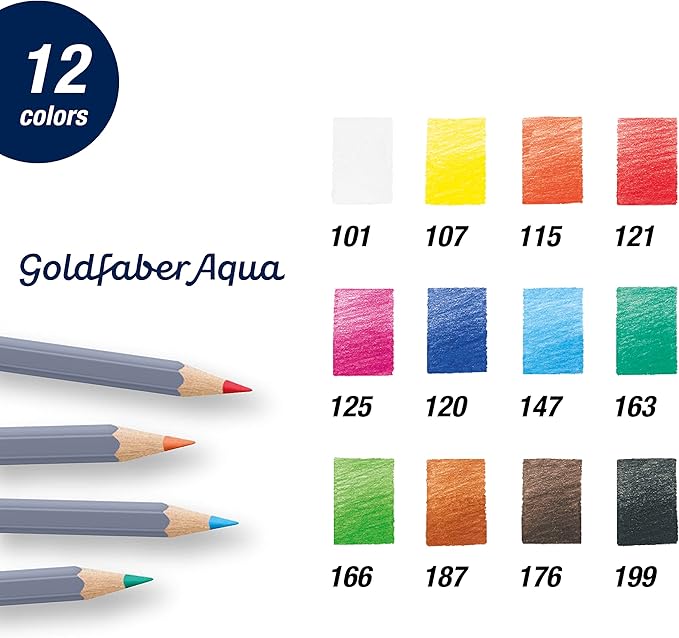 Faber-Castell Goldfaber Aqua Watercolor Pencils - Pre-Sharpened Water Colored Pencils (12 Count)