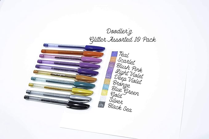 Zebra Pen, doodler’z Gel Stick Pens, 1.0mm Needle-Point Tip, Glitter, Neon, Pastel, Metallic Gel Ink, Vibrant Assorted Colors, Water-Based Ink, Art and School Pens, 10 Count Pack (41710)