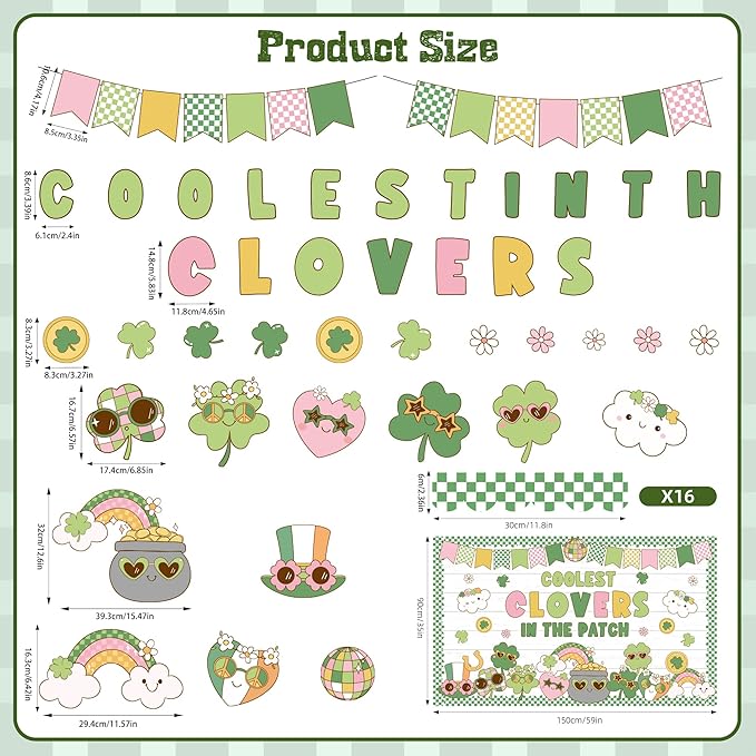 St. Patrick's Day Bulletin Board Set Classroom Decorations Irish Clover Bulletin Board Decorations Lucky Shamrock Cutouts for Bulletin Board St.Patrick’s Party Supply Classroom Chalkboard Wall Decor