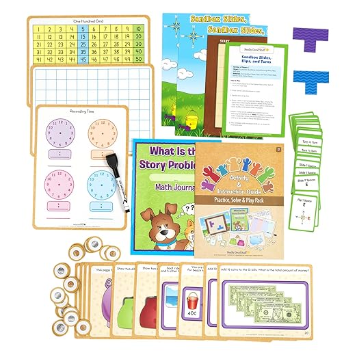 Really Good Stuff Family Engagement Math Kit - Second Grade Students (Ages 7-8) - Math Skills - Educational Kit