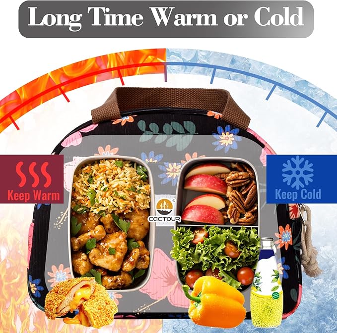 Lunch Box for Women Girls Teens,Cute Lunch Box Cooler Bag, Portable Insulated Small Lunch Bag Women Reusable Corduroy Lunch Tote for Work/Travel/Picnic/School (Flower)