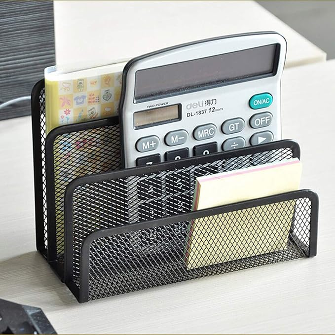 VANRA Small Letter Sorter Desktop File Holder Organizer Metal Mesh with 3 Vertical Upright Compartments (Black)