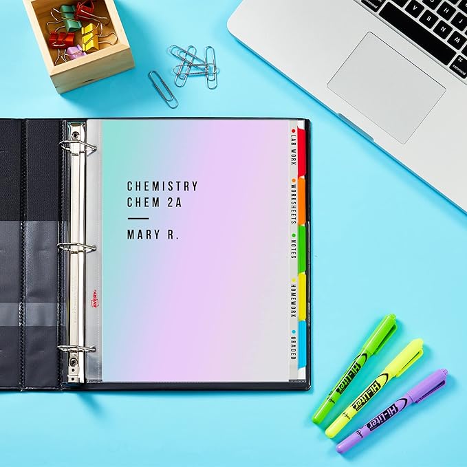Avery Clear Easy View Durable Plastic Dividers for 3 Ring Binders, 5-Tab Set, Bright Multicolor, 1 Set (16740)