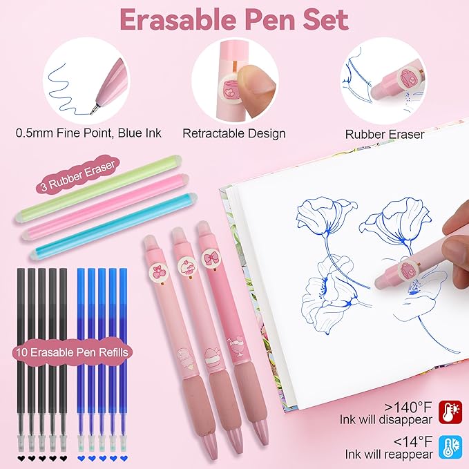 61 PCS Aesthetic School Supplies with Cute Pencil Case, Pastel No Bleed Highlighters, Gel & Erasable Pens, Mechanical Pencils, Refills, Complete Essentials Stationery Kit for Students (Pink)