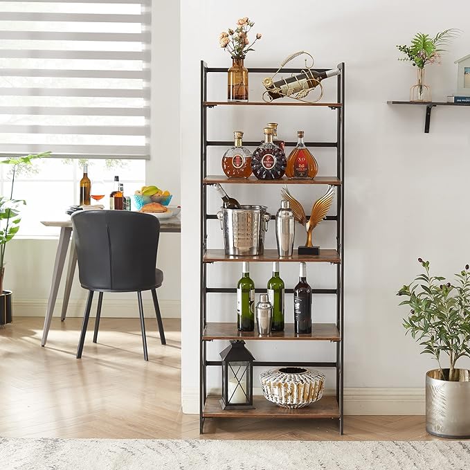 VECELO Folding Bookshelf, 5-Tier Foldable Bookcase Easy Assembly, Industrial Tall Book Shelf Storage Organizer for Living Room/Home Office