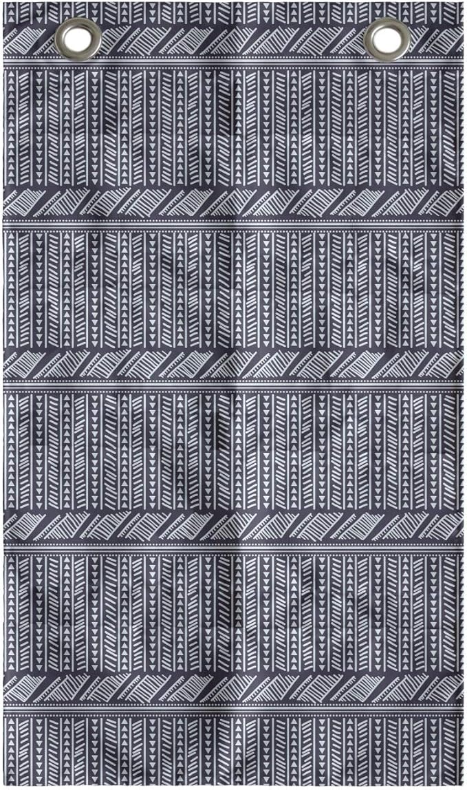 Ambesonne Tribal Hanging Pocket Organizer, Composition of Mini Triangles and Streaks Ornamental Prehistoric Layout, Printed Polyester Storage Bag with Pockets, 21" x 31", Dark Indigo Pale Blue