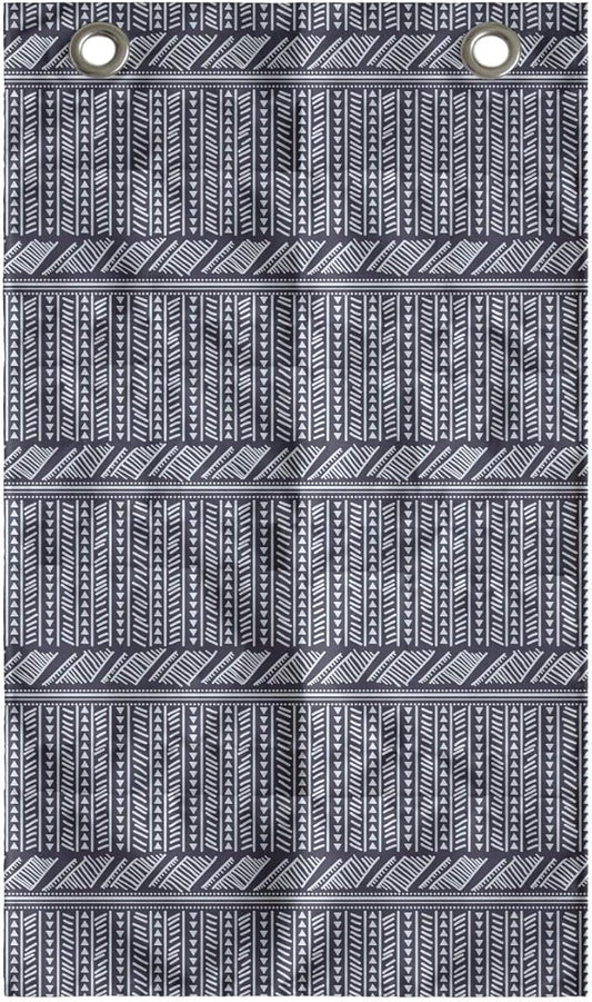 Ambesonne Tribal Hanging Pocket Organizer, Composition of Mini Triangles and Streaks Ornamental Prehistoric Layout, Printed Polyester Storage Bag with Pockets, 21" x 31", Dark Indigo Pale Blue