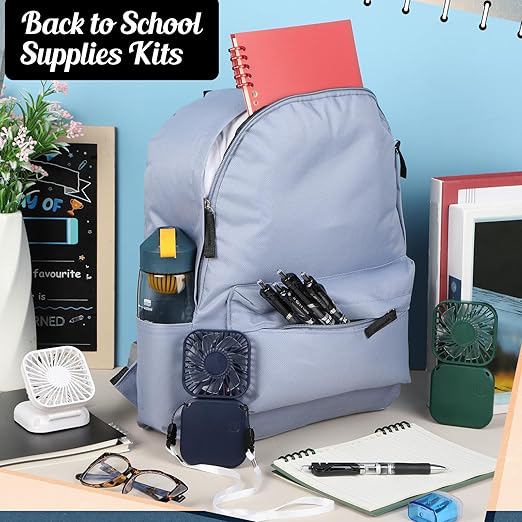 42 Pcs Back to School Supplies Kits with Backpacks Fans Water Bottle Notebooks Pens, Backpacks Stationery Bulk for Elementary Middle High School Students
