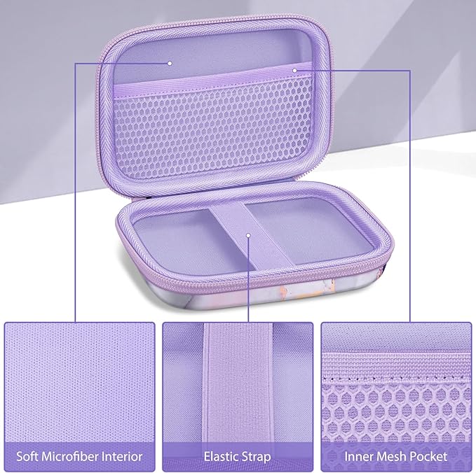 FINTIE Label Maker Case Compatible with Phomemo D30 D35, NELKO P21, SUPVAN E10, NIIMBOT D11 D110, JADENS D110, ORGSTA S001 - Portable Shockproof Hard Shell Label Printer Carrying Cover (Lilac Marble)