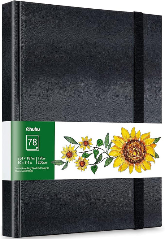 Ohuhu Marker Pads Art Sketchbook, 7.4"x10" Large Paper Size, 120 lb/200 gsm Drawing Papers, 78 Sheets/156 Pages, Hardcover Sketch Book for Alcohol Markers Christmas Gift