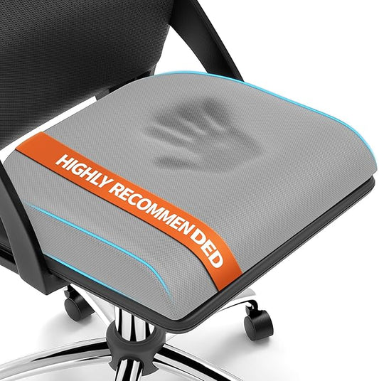 Large Seat Cushion, Memory Foam Cushion for Long Sitting Hours on Office Chair, Home & Car, Non-Slip Chair Pad for Relieving Back & Sciatica & Hip & Coccyx Pain (Light Grey)