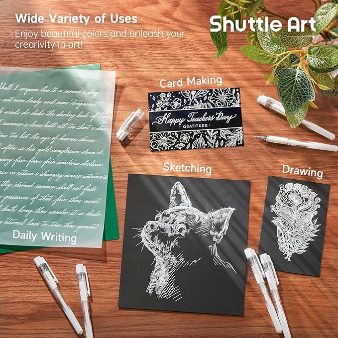 Shuttle Art White Gel Pens, 6 Pack 0.7mm, 1.0mm Gel Ink Pens Fine Point for Black Paper Highlighting Card Making Scrapbooking Coloring Writing Drawing Journaling Note Taking School Office Home