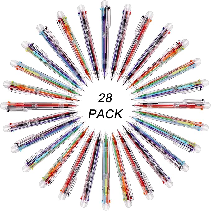JPSOR 28 Pack Multicolor Pen, 0.5mm 6-in-1 Multicolor Ballpoint Pens, 6 Colors Retractable Ballpoint Pens for Office School Supplies Students Gift