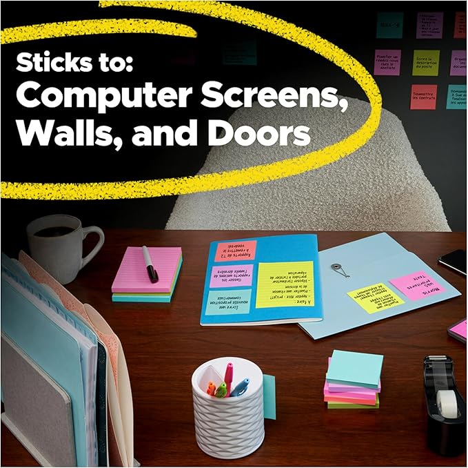 Post-it Super Sticky Notes, 5 Sticky Note Pads, 3 x 3 in., School Supplies for Students, Ideal for Textbooks, Notebooks, Walls and Vertical Surfaces, Simply Serene Collection