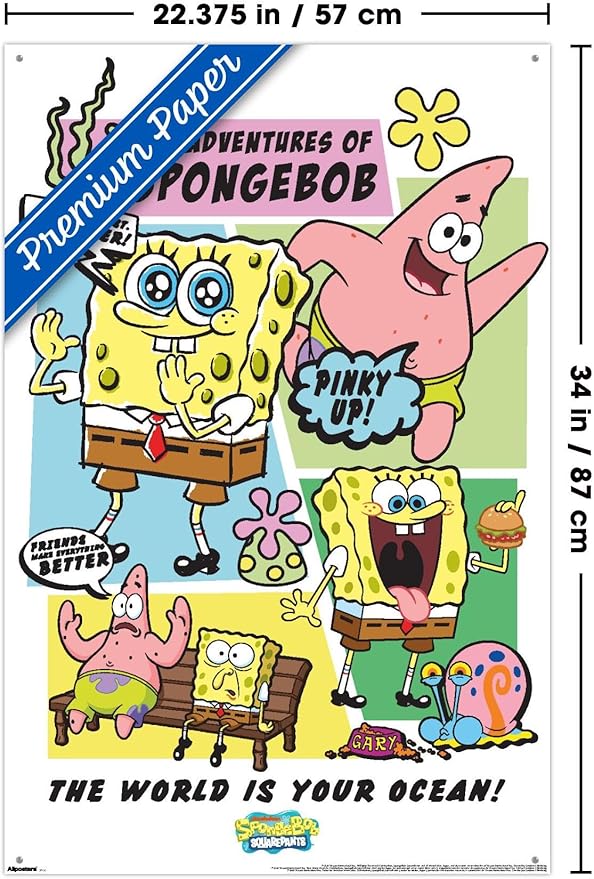 Nickelodeon SpongeBob SquarePants - Ocean Comic Wall Poster with Pushpins, 34L" x 22.4W", Premium Poster & Push Pin Bundle