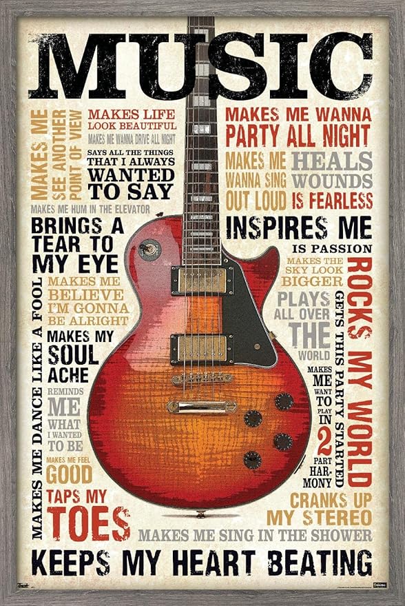 Trends International Music Inspires Me Wall Poster, 14.725" x 22.375", Barnwood Framed Version