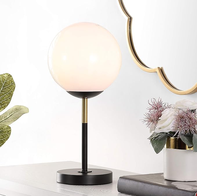 SAFAVIEH Lighting Collection Gemini Mid-Century Modern Black Globe 17-inch Bedroom Living Room Home Office Desk Nightstand Table Lamp (LED Bulb Included)