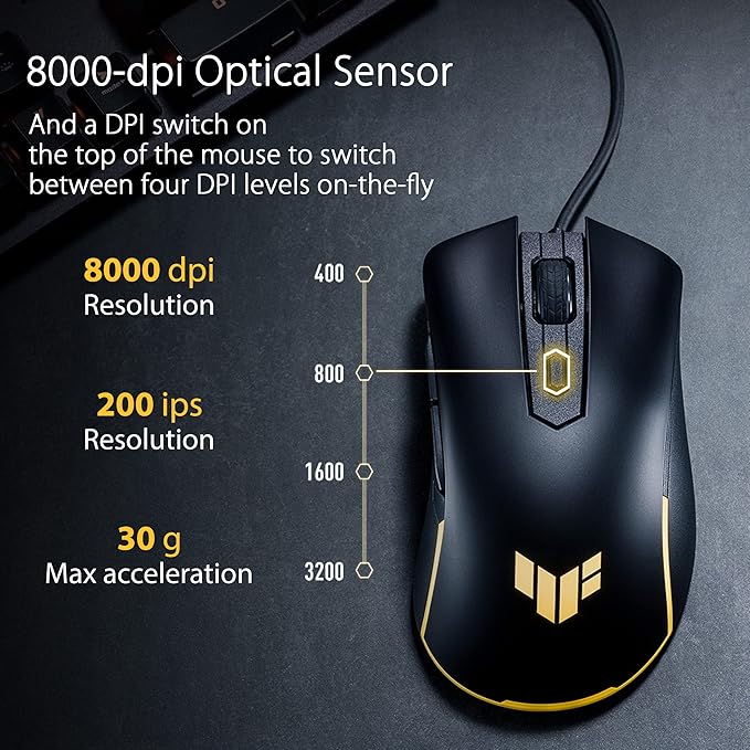 ASUS TUF Gaming M3 Gen II Wired USB Gaming Mouse – Right-Handed Ergonomic, 59g Lightweight, 8K DPI, IP56 dust & Water Resistance, Antibacterial Guard, 6 Programmable Buttons, PC/Mac Support - Black