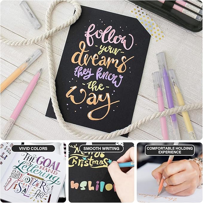 48 Colors 3D Acrylic Gel Pens & Black Paper Sketchbook for Drawing, 1mm Fine Point Acrylic Ink Pen, Opaque Archival Ink Pens for Black Paper Drawing, Sketching, Illustration, Card Making