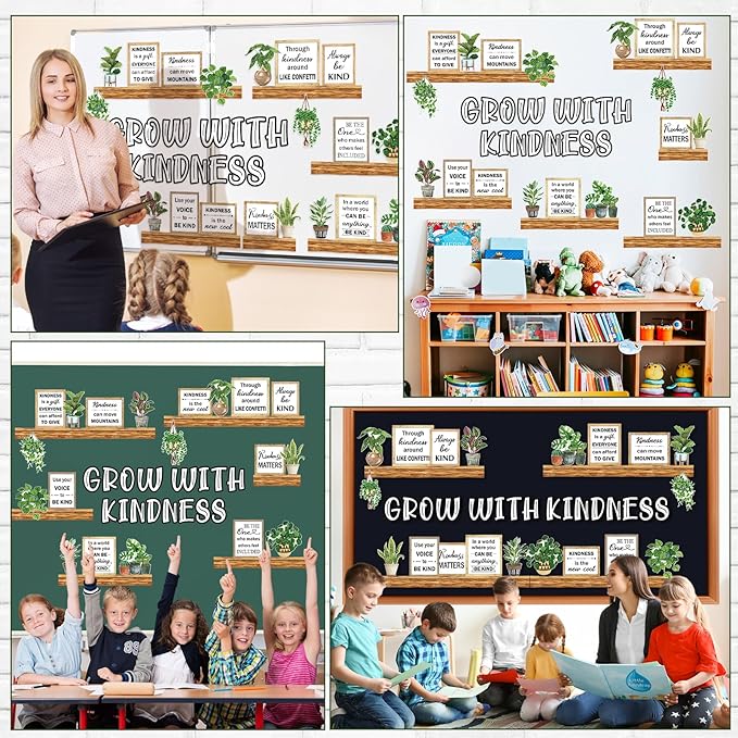 Qilery Bookshelf Bulletin Board Set Motivational Classroom Decor Reading Library Bulletin Board Set Inspirational Cutout for Back to School Classroom Decoration(Grow with Kindness)