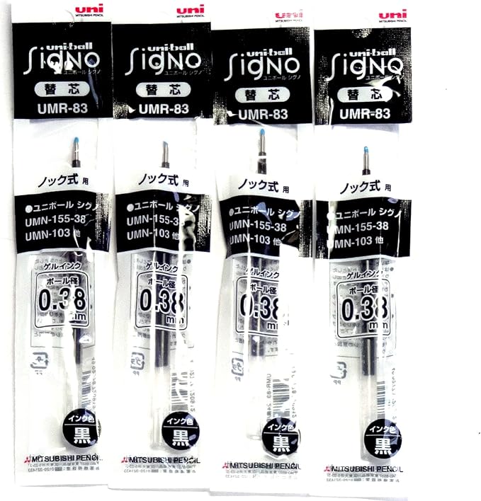 Uni Signo RT1 Gel Ballpoint Pen Black Ink Refills, 0.38mm, Set of 4