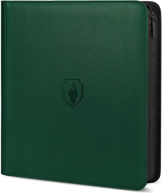Premium Zip Card Binder 12 Pocket, Fabmaker 912 Pockets Trading Card Binder, PU Zipper Card Collection Album, Sturdy Side-Loading Card Book Holder for Game & Sports Cards, Green
