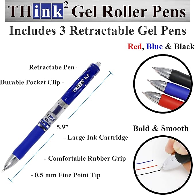 [24 Pack] Think2 Pens & Markers Supply Kit. Includes 3 Highlighter, 4 Permanent Markers, 2 Dry Erase Markers, 12 Color Gel Pens and 3 Retractable gel pens Supplies