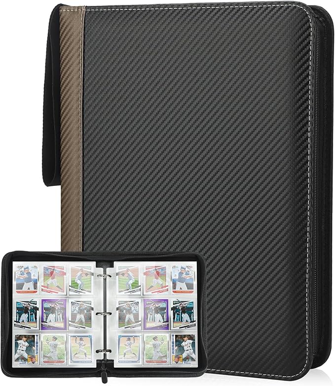 9 Pockets Trading Card Binder with Sleeves Card Organizer, 900 Double Sided Pocket PU Card Collection Binder, Baseball Binder,for Sports Card, MTG, TCG Yugioh Card (Brown)