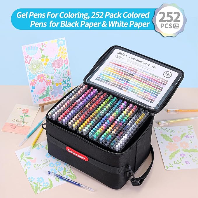 Gel Pens For Coloring, 252 Pack Colored Pens for Black Paper & White Paper, 0.6MM Fine Point Pens for Coloring, Writing, Drawing, Journaling, Note Taking, Office, Home