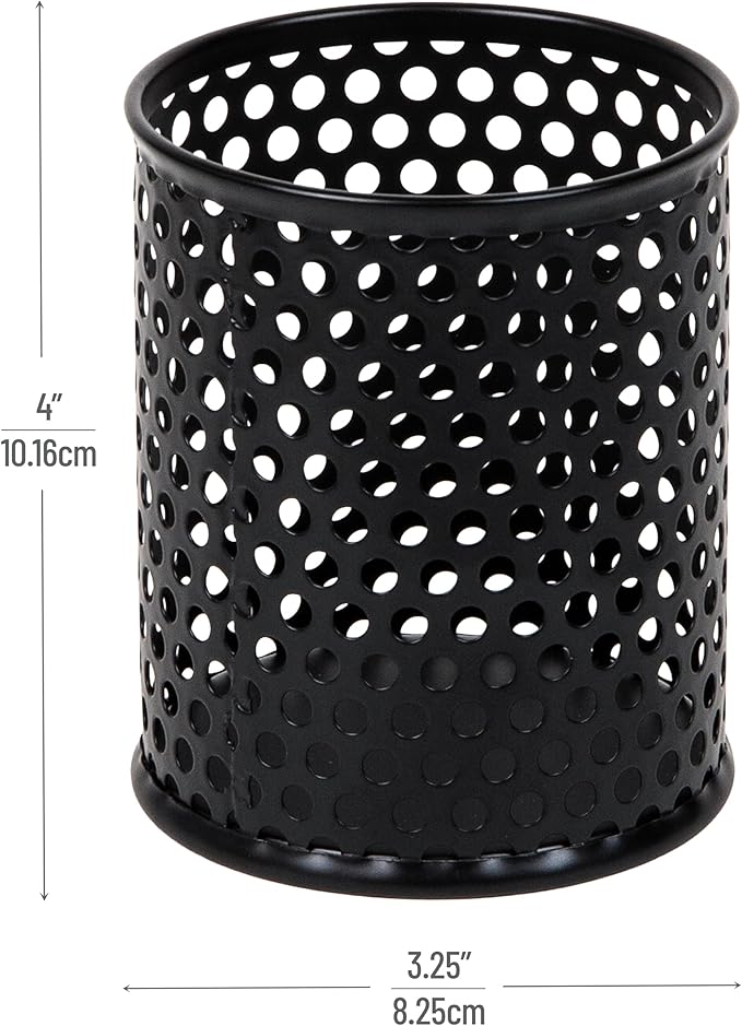 Mind Reader Metal Pen Cups, Mesh Pencil Holders, Desktop Organizer Set, Metal, Set of 3, Black