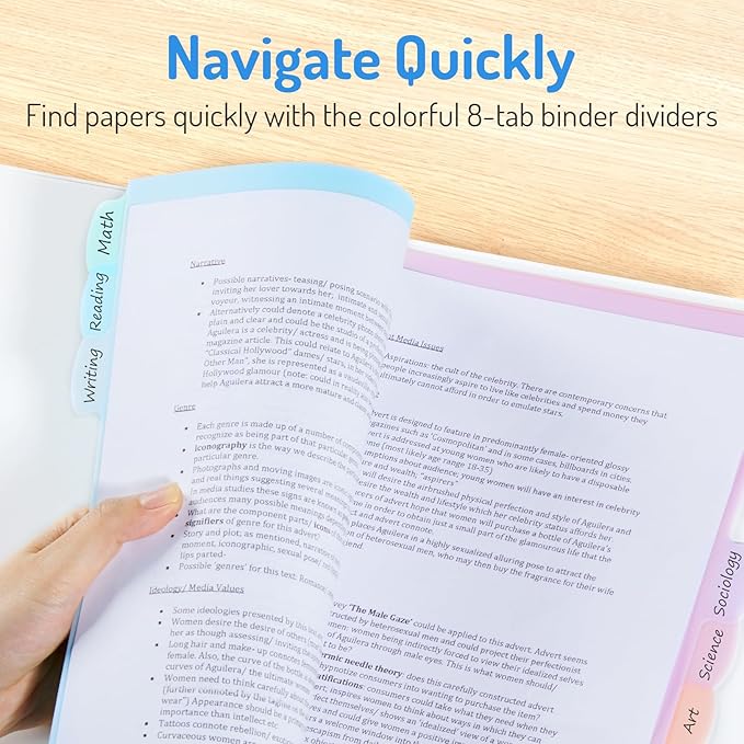 Forvencer 96Pcs/12Set Binder Dividers with Tabs, Big 8 Tabs, Write&Erase Plastic Dividers for 3 Ring Binder, Binder Tabs for Organizer, 3 Ring Binder Dividers with Tabs for School Office Home Supplies