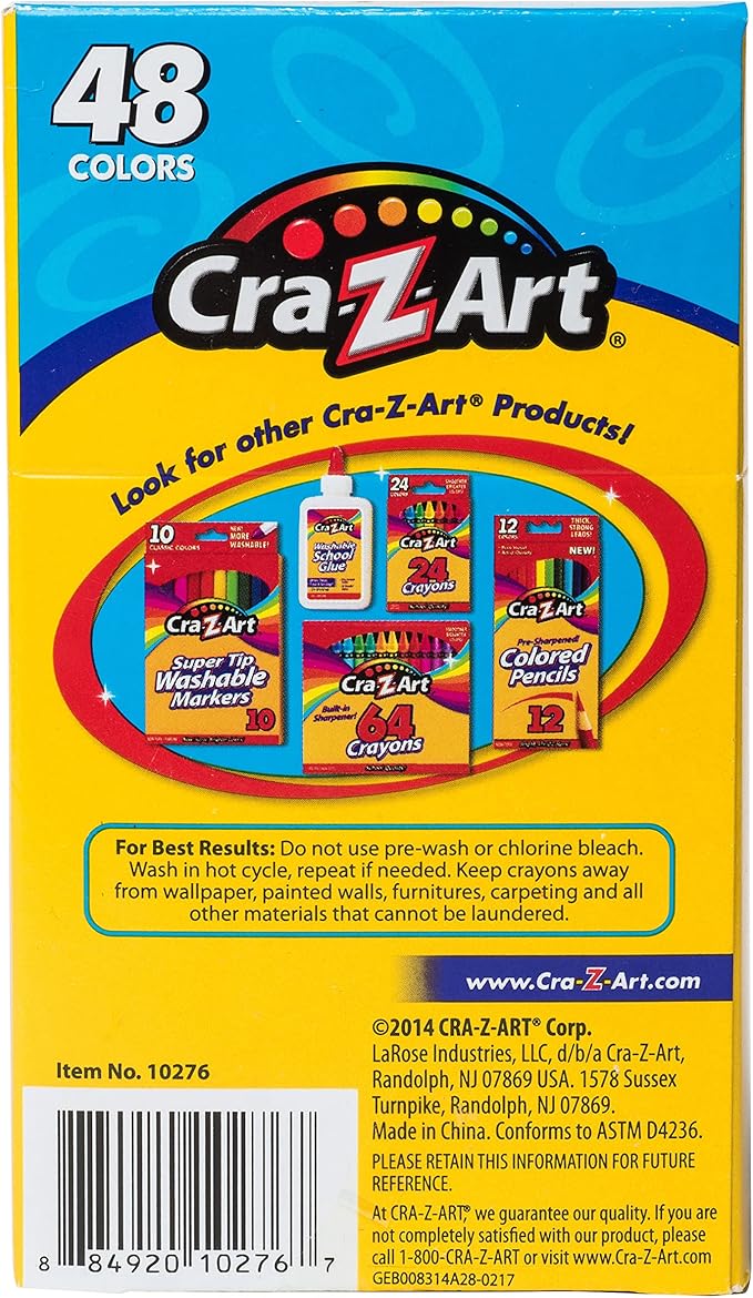 Cra-Z-Art Washable Classic Crayons, Assorted Colors, Pack Of 48 Crayons
