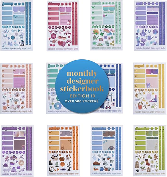 Erin Condren Monthly Sticker Book - Edition 10, Seasonal Stickers for Planning and Decorating, 478 Total Stickers, Sticker Book Collection