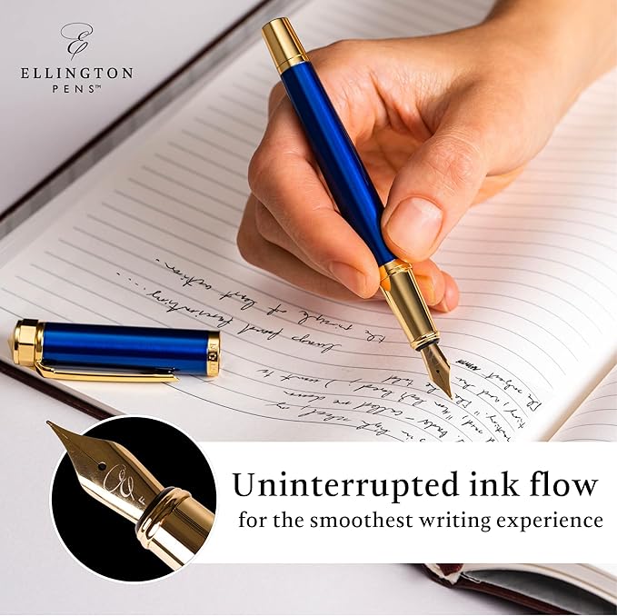 Ellington Pens Luxury Fountain Pen Set - Smooth Medium Nib - Includes 3 Ink Cartridges, Refillable Ink Converter, Gift Box- Fountain Pens For Writing, Calligraphy, Journaling, Sketching (The Nautilus)
