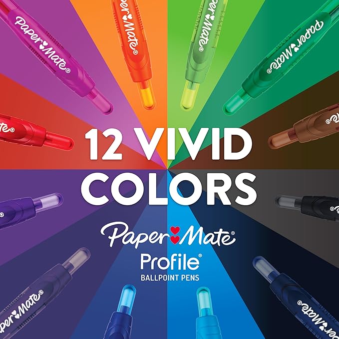 Paper Mate Profile Retractable Ballpoint Pens, Bold Point (1.4mm), Black, 12 Count