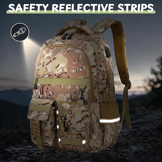 School Backpack for Boys - 5pcs Camo Boys Backpack with Lunch Box Set for Kids Teens Elementary Middle High School,18″ Large Capacity Students Bookbag