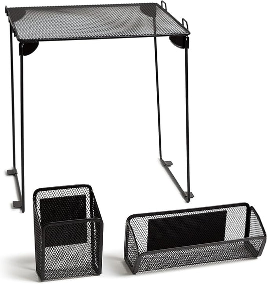 U Brands Mesh Locker Organization Kit, Includes Magnetic Cup, Folding Shelf and Bin, 3 Pieces (Black)