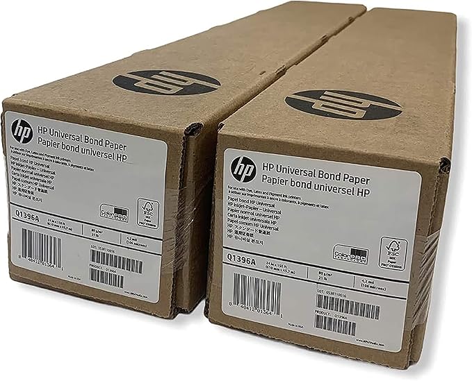 HP Wide Format Universal Bond Paper 24 in x 150 ft, 2 Roll Bundle 4.2 mil - 80 g/m² (21 lbs) 2" Core - Q1396A-2R