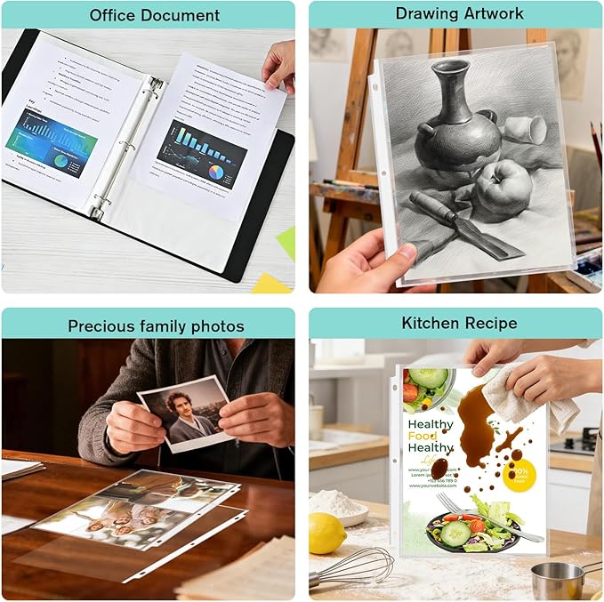 SUIN Sheet Protectors 500 Pack, Clear Plastic Page Protectors 8.5 x 11 Inch, Reinforced 3 Hole Plastic Binder Sleeves, Acid-Free Archival Document Holders for Office & School