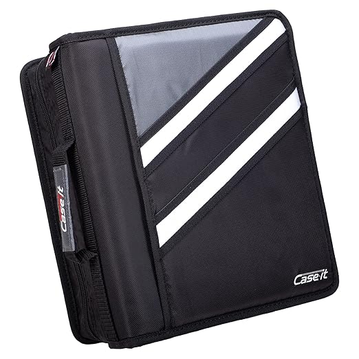 Case-it The Z Shape Zipper Binder - Two Binders in One - Double Sided 1.5 Inch D-Ring - Multiple Pockets - 500 Page Capacity - Comes with Shoulder Strap, Jet Black Z-176