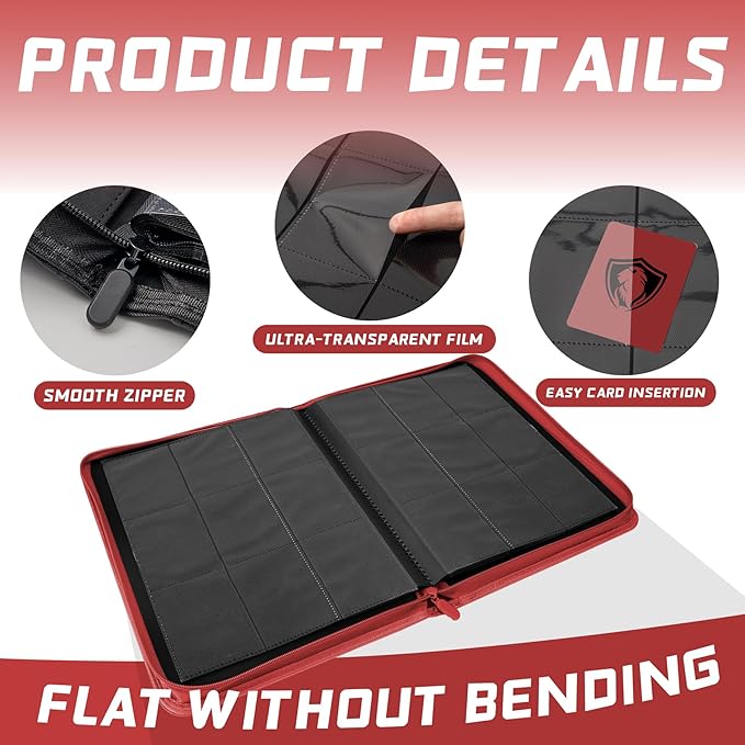 Card Binder,360 Pockets Trading Card Holder Book, Premium PU Cover Zip Folder Binder, Side Loading Carrying Case Binder Album for TCG, MTG,Sports Cards, Game Cards (Red)