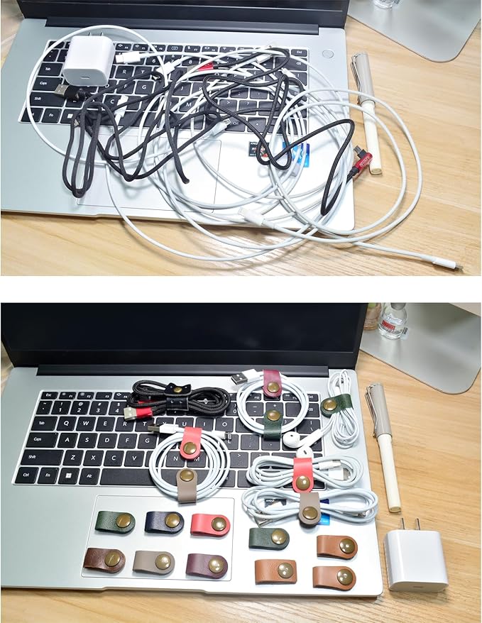CAILLU Cord Organizer,Cord Keeper,Cable Organizer USB Holder,Cable Management,Cable Straps,Earbud case,wrap Headset Winder,Phone Earphone Clips Ties (Dark green Cord Organizer)