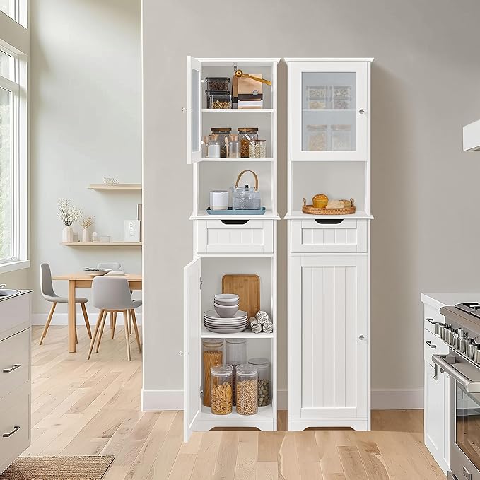 Yaheetech 67”Tall Bathroom Storage Cabinet,Narrow Floor Cabint with 2 Doors and 1 Drawer,Slim Bathroom Organizers,Adjustable Shelves,Storage Unit for Living Room, Entryway,Kitchen,White
