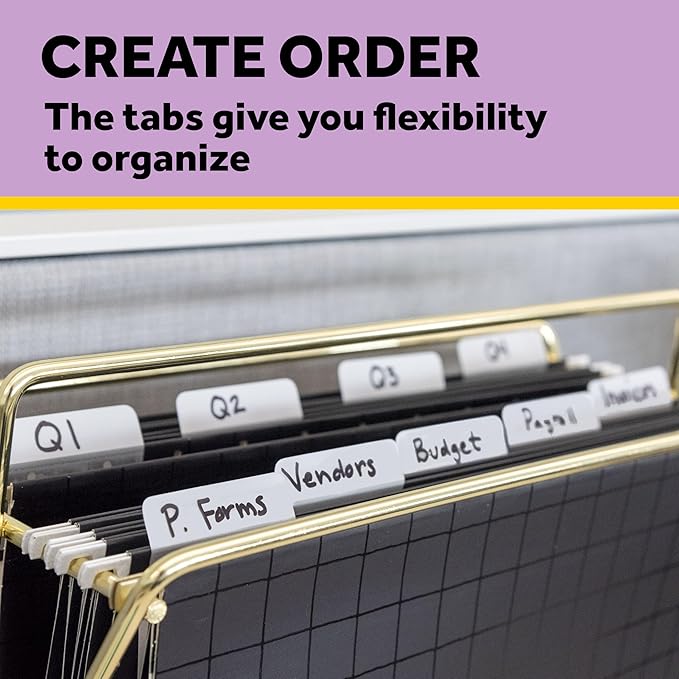 Post-it Dividing Tabs, 2 in. x 1.5 in. (50.8 mm x 38 mm), Durable, Writable & Repositionable for File Folders/Binders, Solid Assorted Bright Colors, 6-Pack (144 Tabs Total)