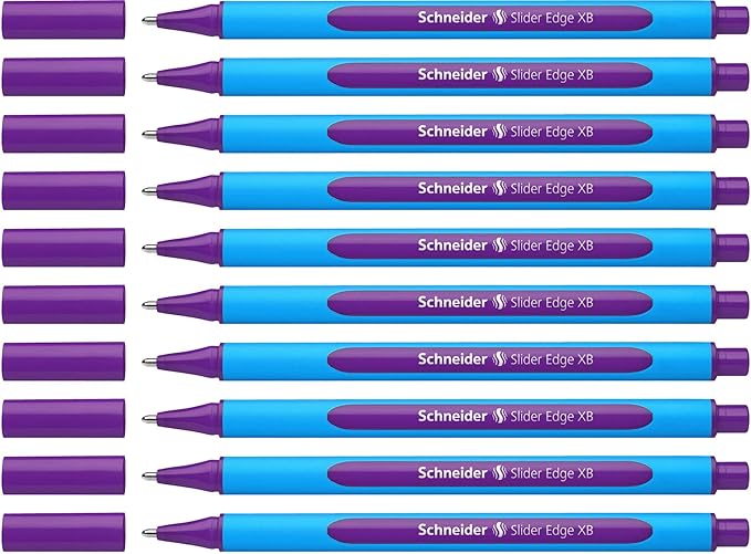 Schneider Slider Edge XB (Extra Broad) Ballpoint Pen, 1.4 mm, Light Blue Barrel, Violet Ink, Box of 10 Pens (152208)