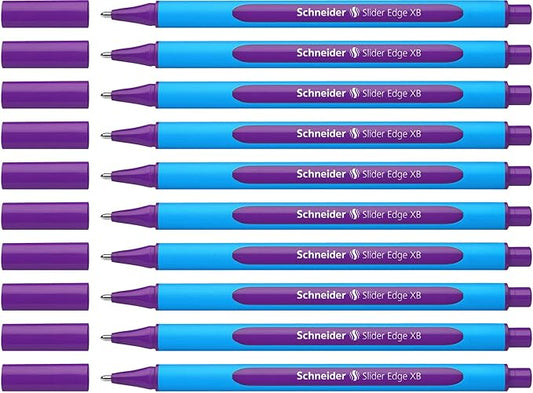 Schneider Slider Edge XB (Extra Broad) Ballpoint Pen, 1.4 mm, Light Blue Barrel, Violet Ink, Box of 10 Pens (152208)