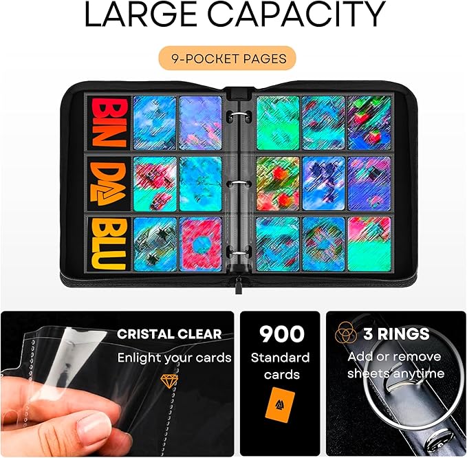 Card Binder 9-Pocket - 900 Pockets Card Holder Album with 50 Removable Sleeves for Standard Size Cards - Trading Card Binder - TCG Binder - Gift for Boys and Girls